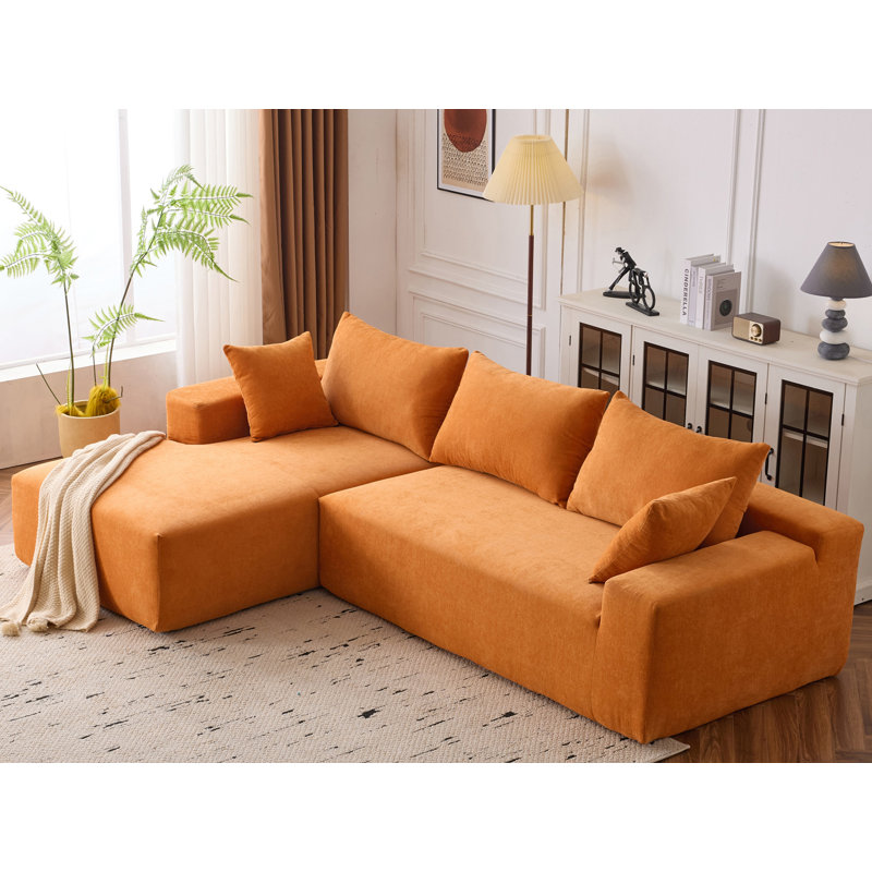 Canapé modulaire rembourré en L de 2 pièces 107,8 po Boneless, Chenille orange
