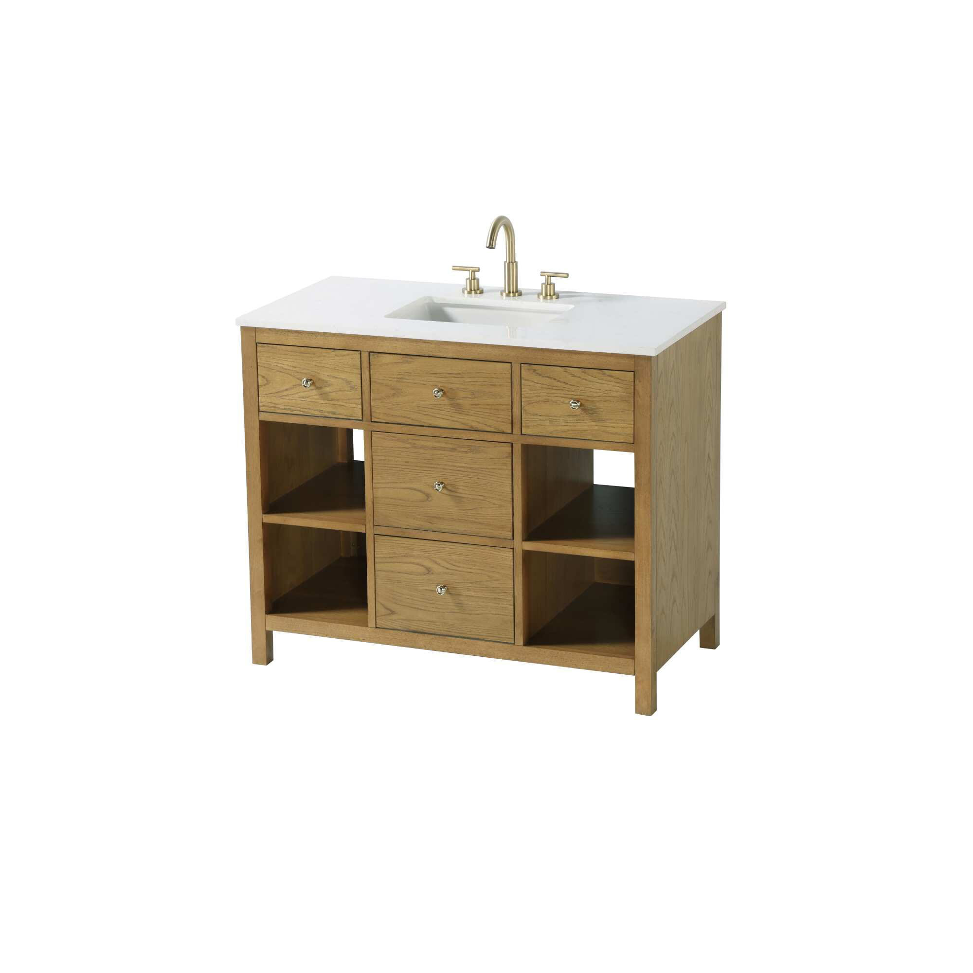 Single Bathroom Vanity, Honey Teak/Gold, 42"