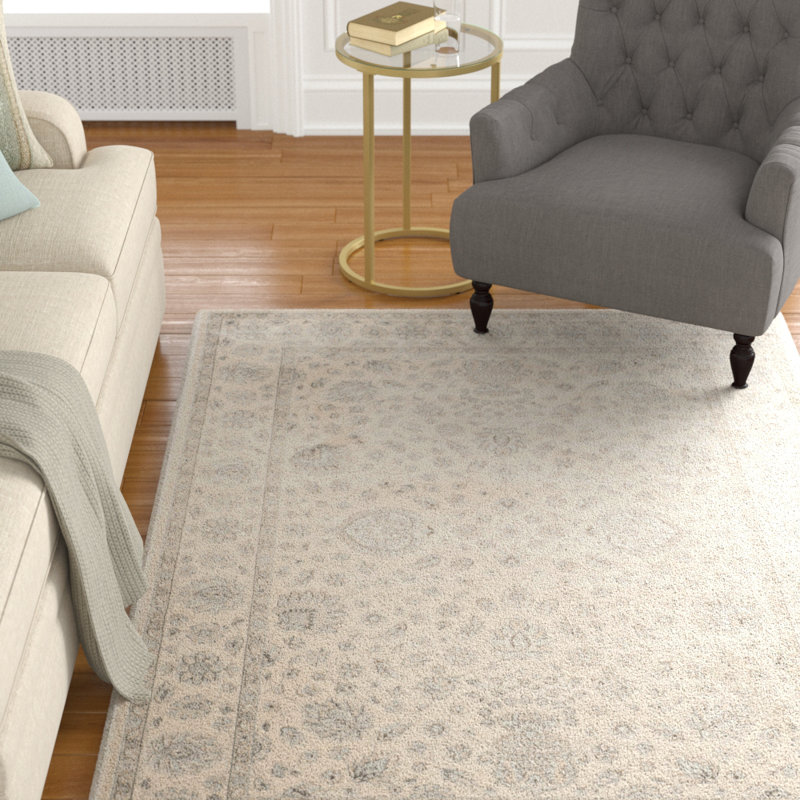 Tapis en viscose argenté / crème Ensembles, Rectangle 4 pi x 5 pi 3 po