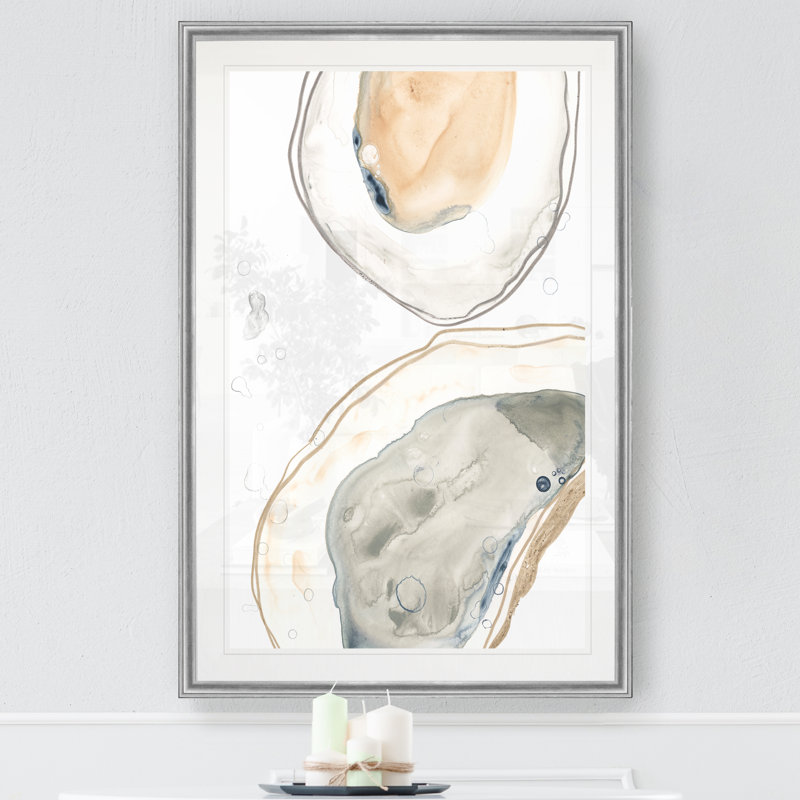 «Ocean Oysters I», reproduction sur toile, H 18,5 po x l 24,5 po, Impression encadrée, Argent argent