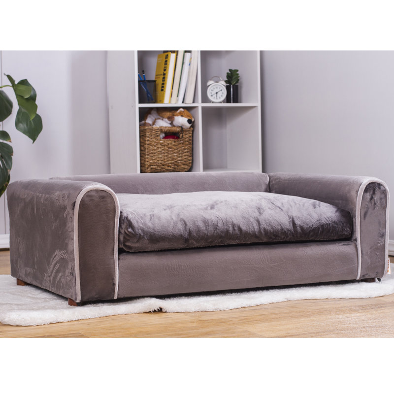 Large Charcoal Orthopedic Elevated Pet Sofa with Wood Legs
