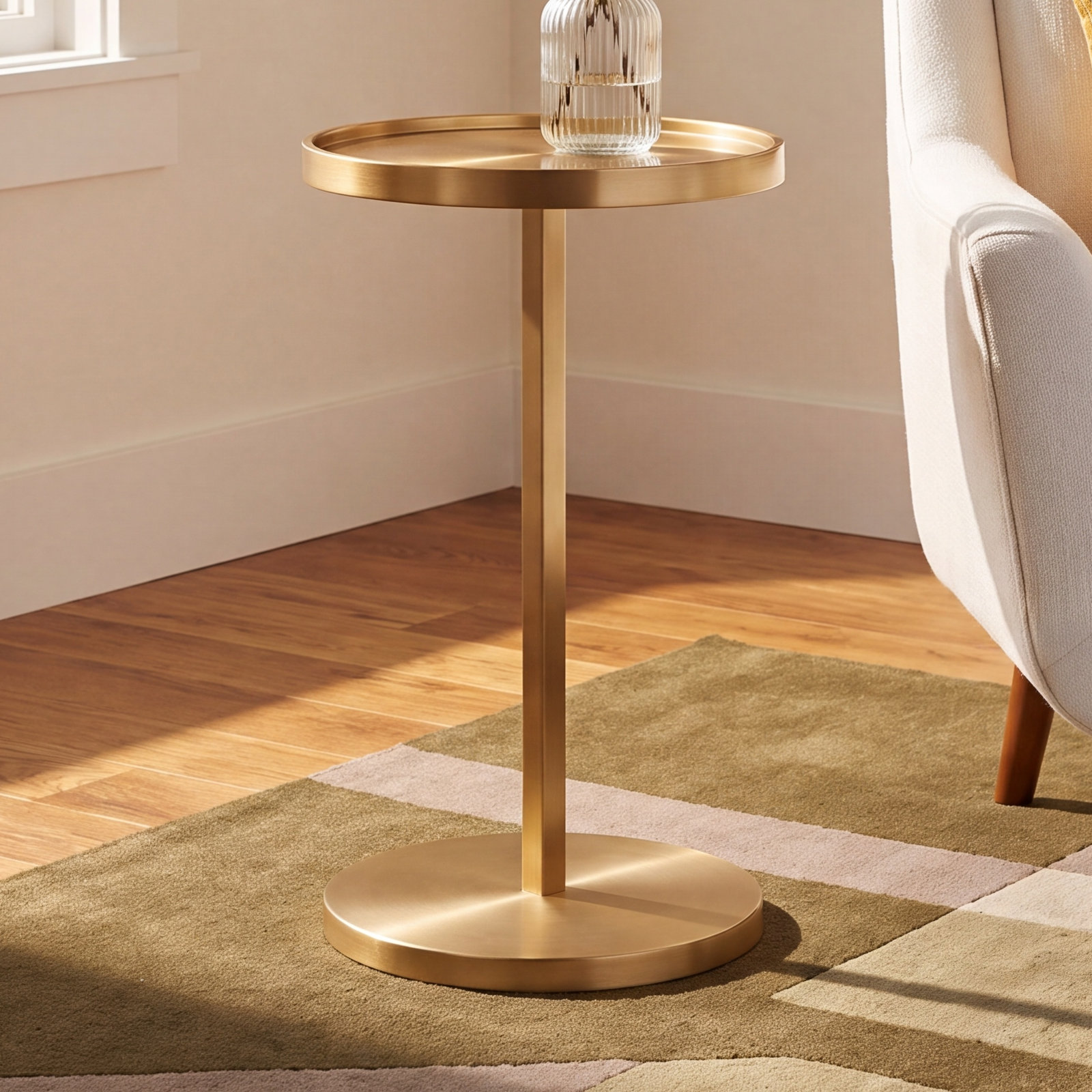 Steel Tray Top Pedestal Plant Stand, Antique Brass