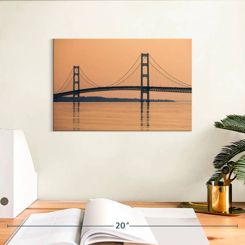 Lilie Mackinac Bridge au coucher du soleil, H 8 po x l 12 po