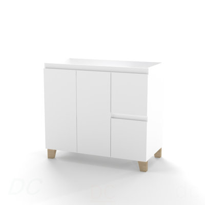 36-Inch Modern Bathroom Vanity, Cabinet With 2 Doors And 2 Big Drawer, Soft-Clost System,Handle-Free Design,Natural Solid Wood Feet,Only Cabiney,To Be Used With A 36-Inch Ceramic Basin,Glossy White