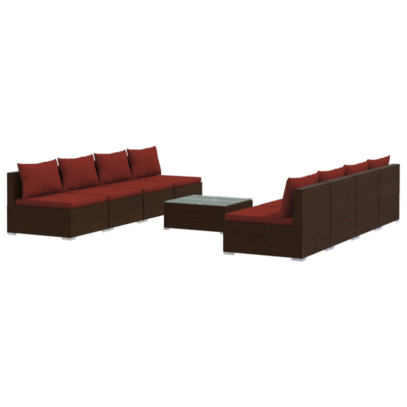 9 Piece Sofa Seating Group, Brown and Red, 8x middle + table