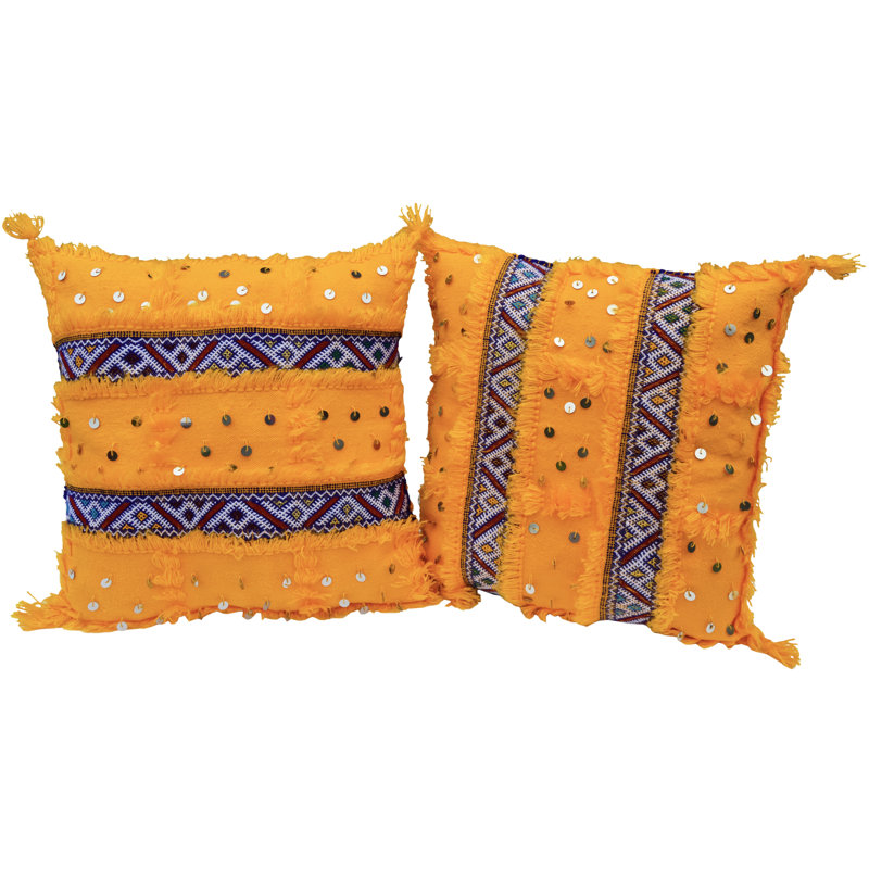Housse et insert de coussin carré en laine / soie, Orange / rouge / blanc / mauve