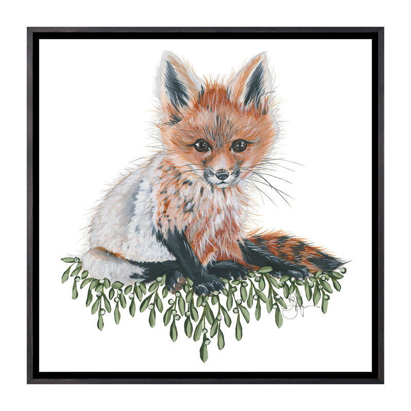 Bébé renard - reproduction d'art, Toile avec cadre noir patiné, Pas de tapis, H 18 po x l 18 po x 1,5 po