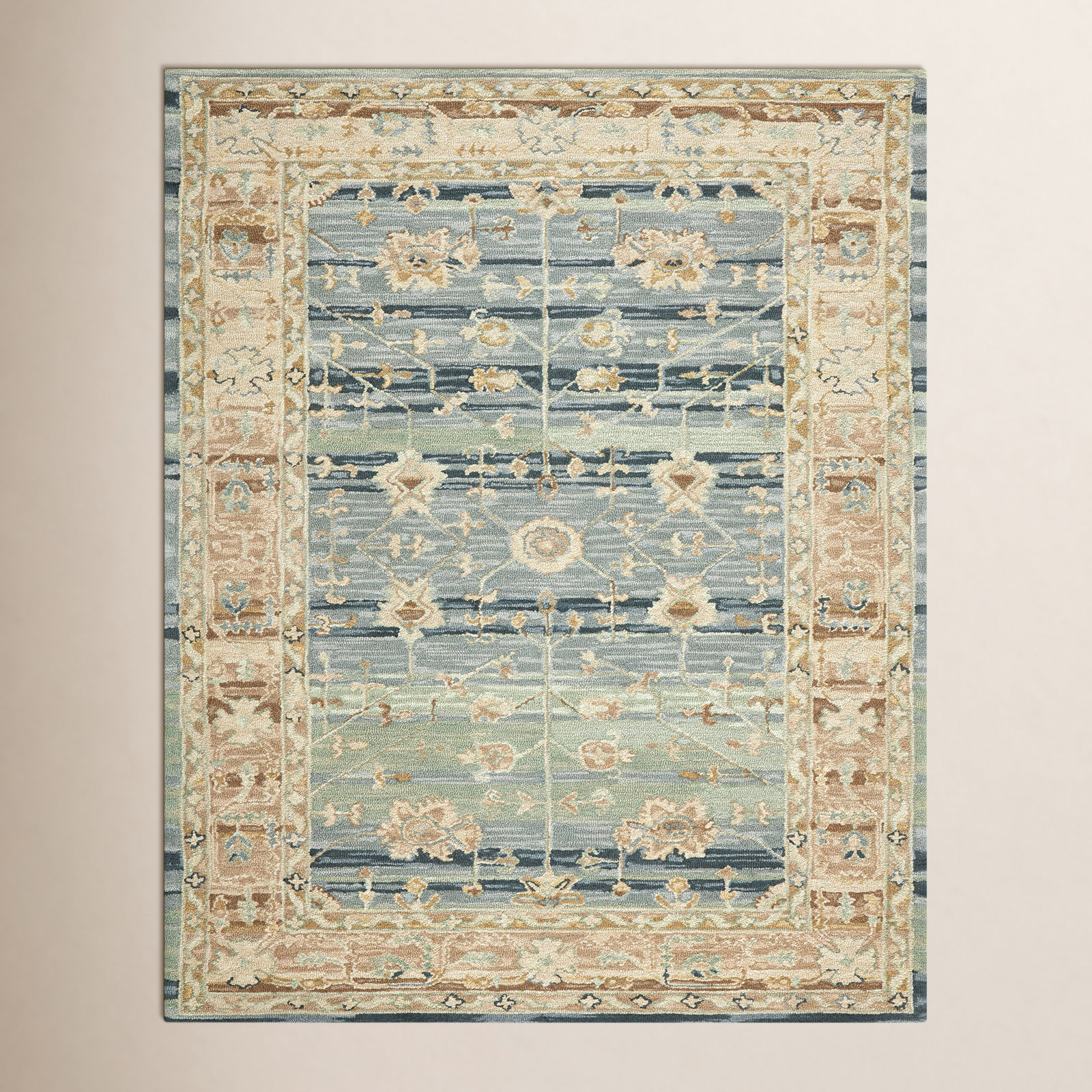 Corla Handmade Wool Blue/Gold Rug, Rectangle 8' x 10'