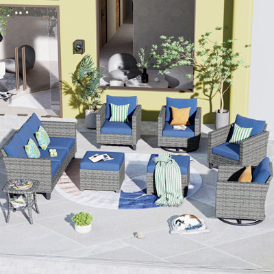 Ensemble de conversation en osier / rotin 7 personnes avec coussins GRST