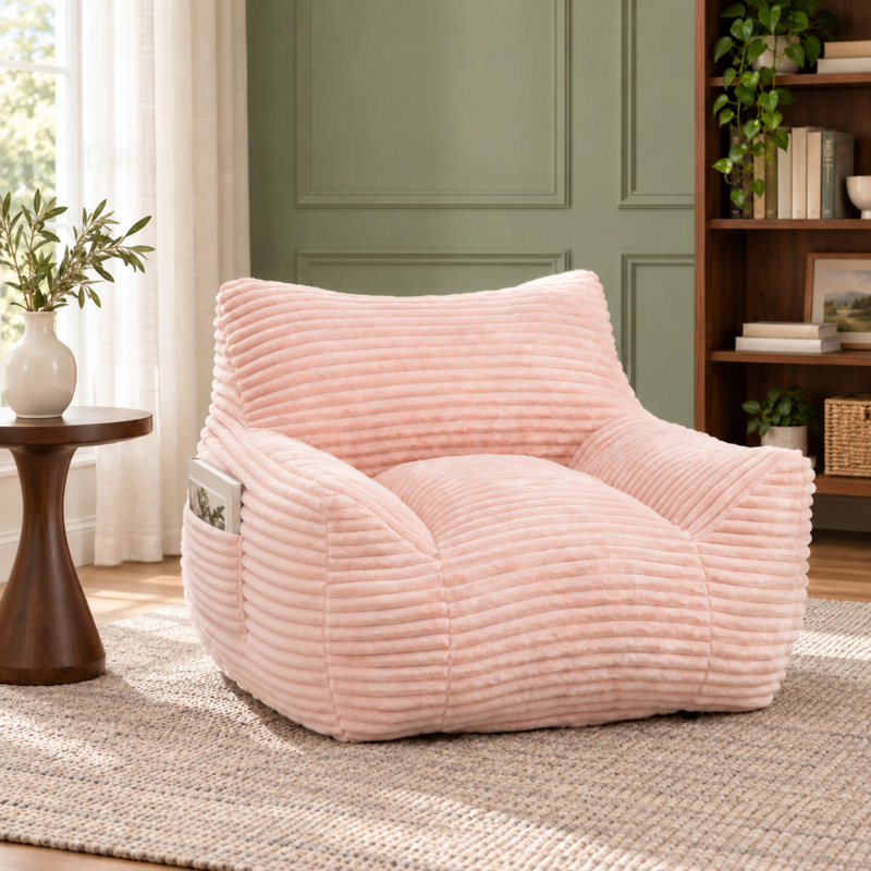 Fauteuil à billes en velours côtelé Compression, Velours côtelé rose