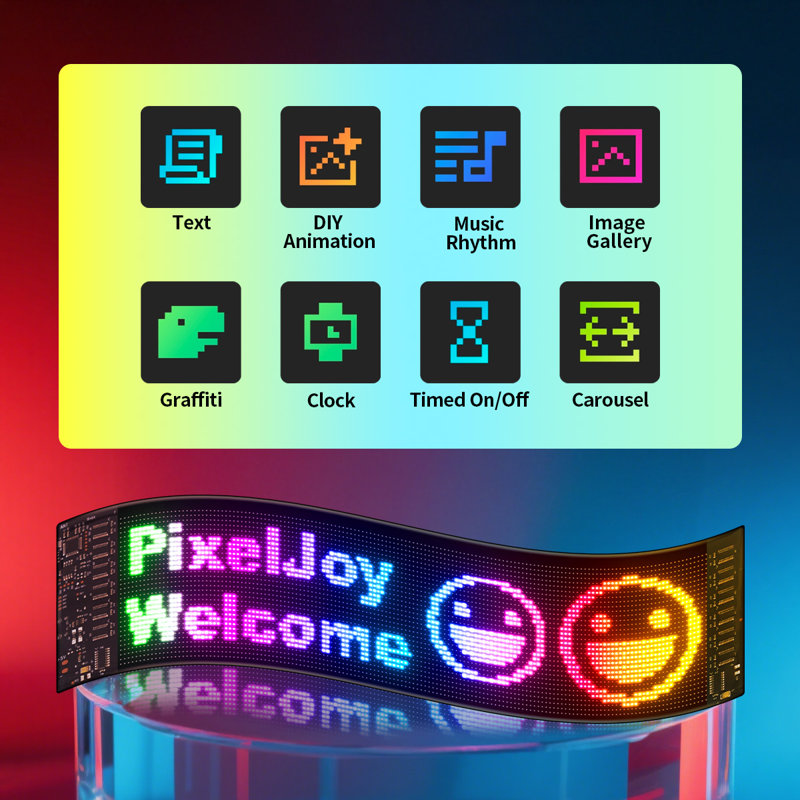 Panneau de 16 x 64 po à DEL à affichage à DEL programmable - Panneau de défilement flexible avec application et télécommande