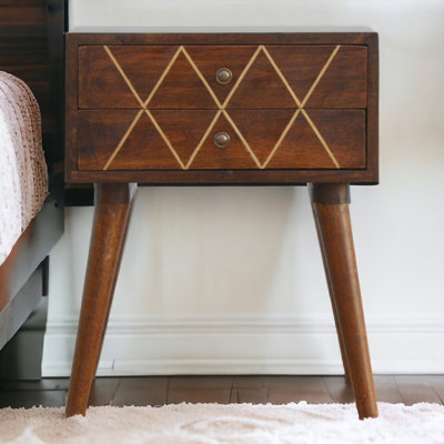 Geometric Brass Inlay 2 Drawer Bedside by Corrigan Studio