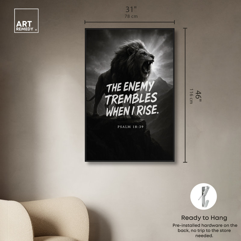 Art Remedy When I lever Script Roar, art mural chrétien sur toile, cadre noir, 30 x 45, 46"H x 31"W, Black Frame