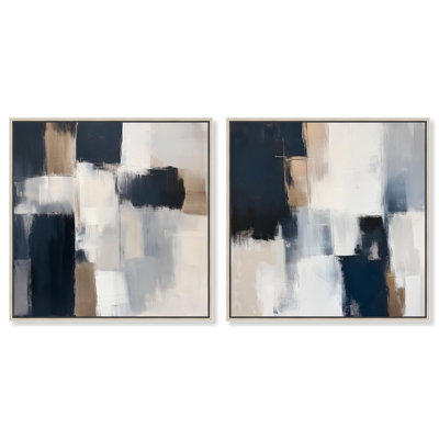 Blue Undertone II & Stormy Hues II Canvas Print Blue Livingroom Art Set by Art Remedy, Black Frame, 12 x 12