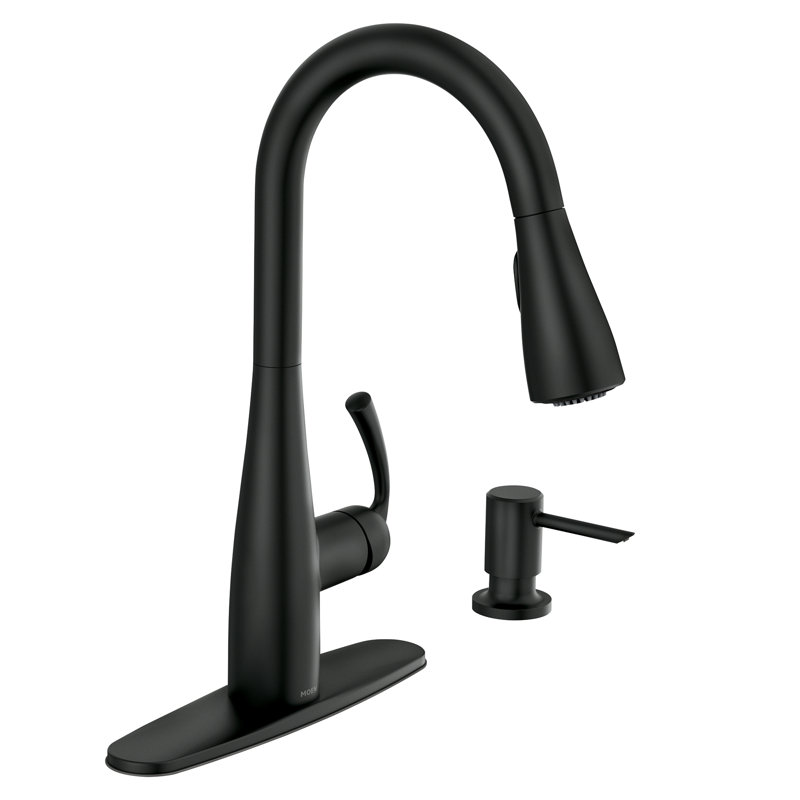 Moen Essie Pull-Down Kitchen Faucet with Power Clean Technology and Soap Dispenser, Matte Black
