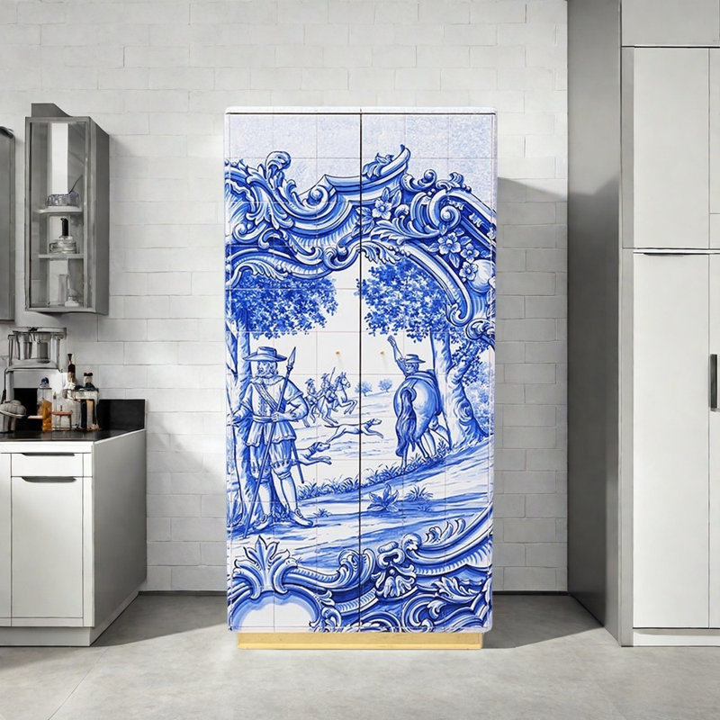 Painted Art Sideboard, White/Blue