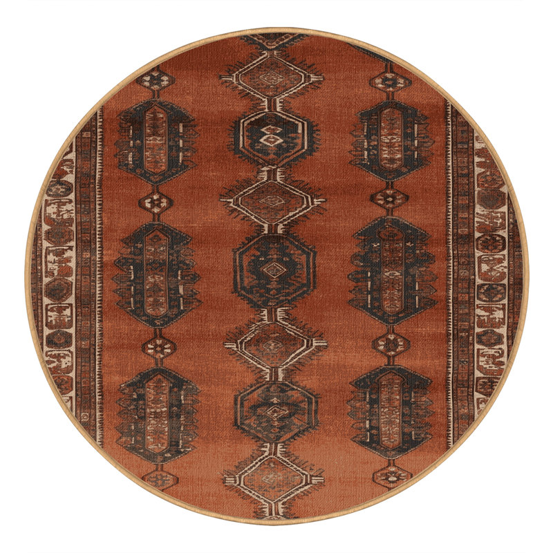 Tapis brun lavable à la machine, Rond 5 pi