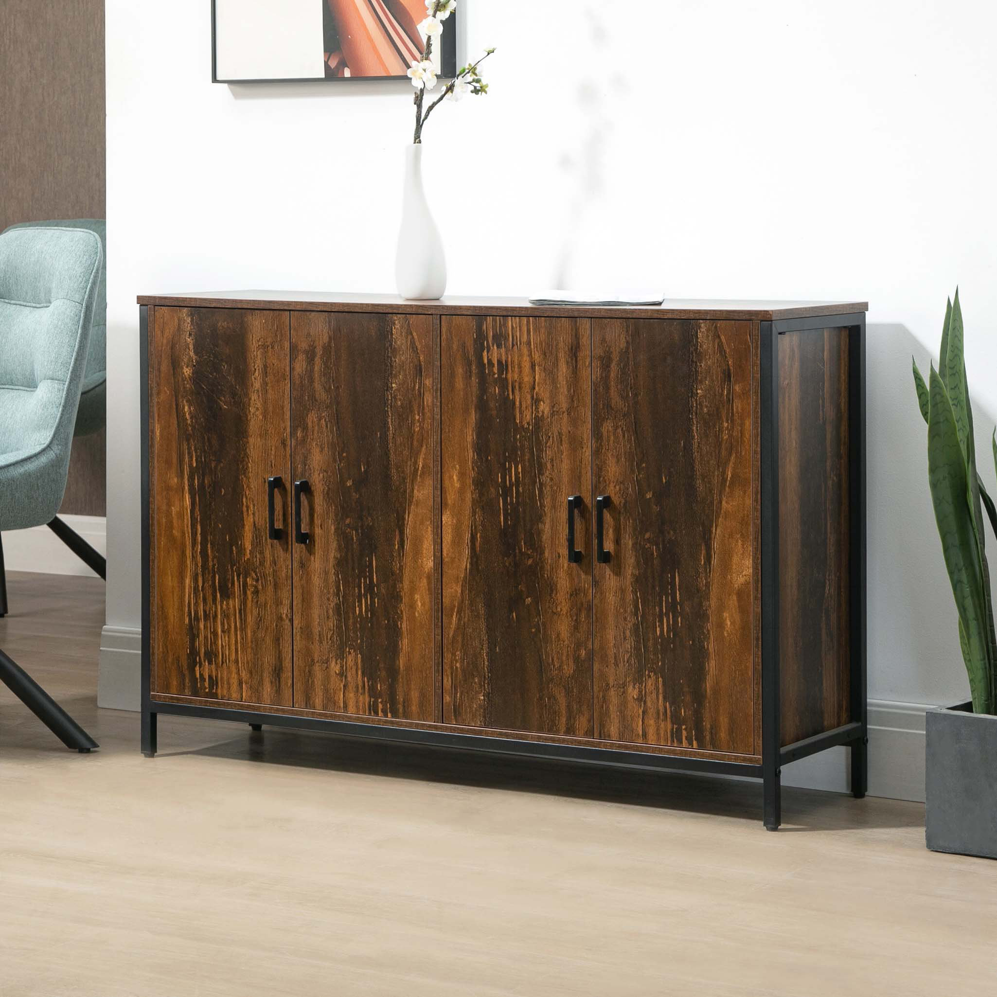 HOMCOM Industrial Sideboard Buffet Cabinet, Coffee Bar Cabinet, Kitchen Cabinet with Sliding Barn Doors, Storage Cabinets and Adjustable Shelves for