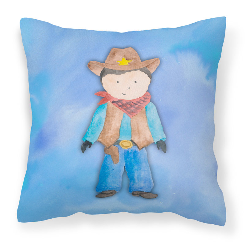 Coussin décoratif intérieur/extérieur aquarelle cowboy, 18 po x 18 po