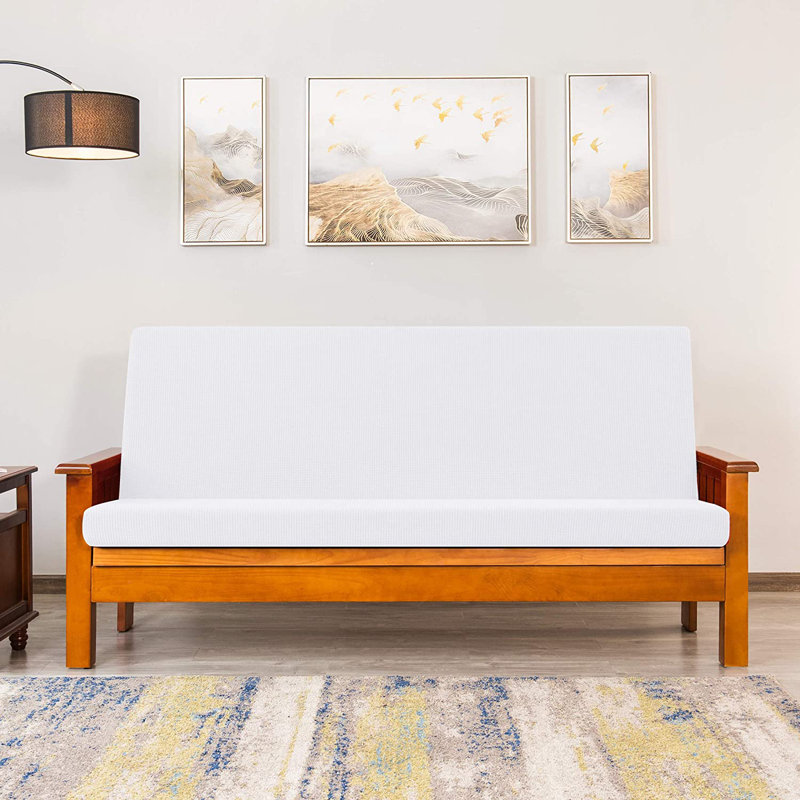 Housse pour futon lavable à coussins carrés extensible texturée, Blanc