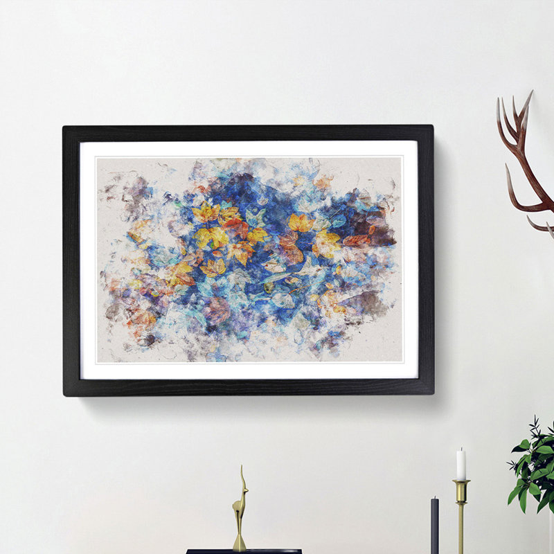 Multi Coloured Autumn Leaves - Picture Frame Painting Print, Black Framed, 40cm H x 60cm W x 2cm D