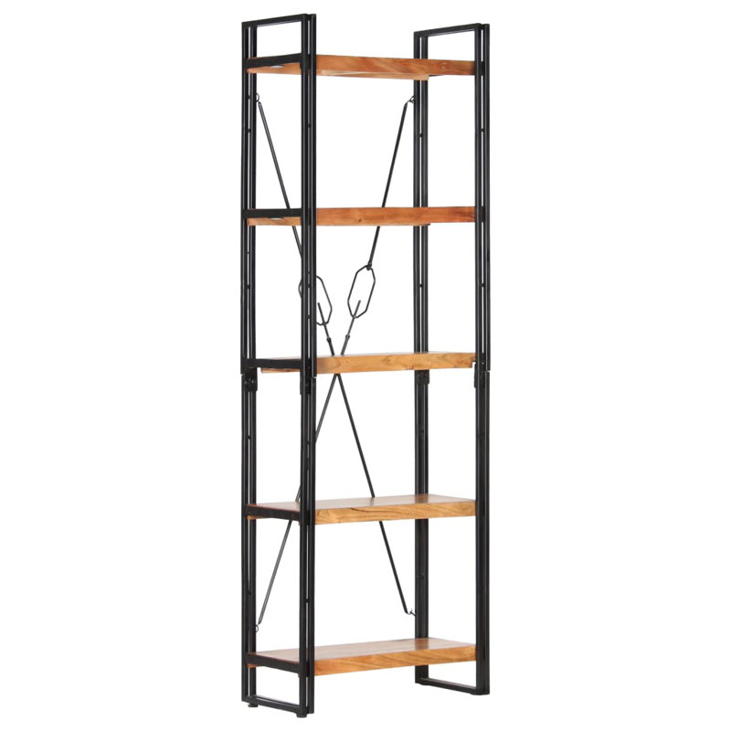 Bookcase Solid Mango Wood, (5 Shelves) 70.9” H x 23.6” W x 11.8”D, Light Brown