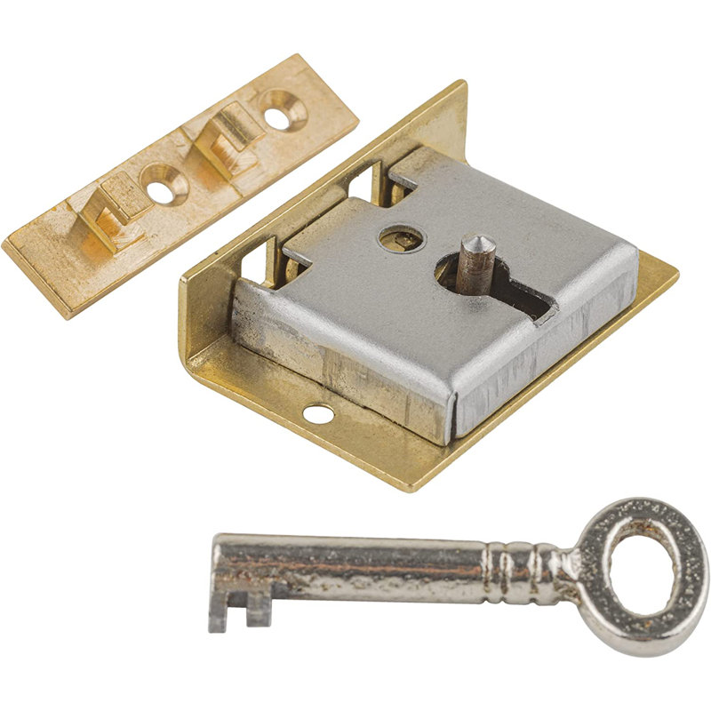 Small Brass Half Mortise Chest or Box Lock with Skeleton Key
