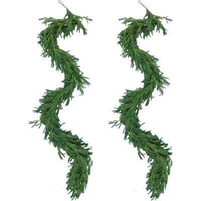 Artificial Pine Garland Set – Green – Two 9 Ft Norfolk-Style Greenery Garlands For Indoor Or Outdoor Decor