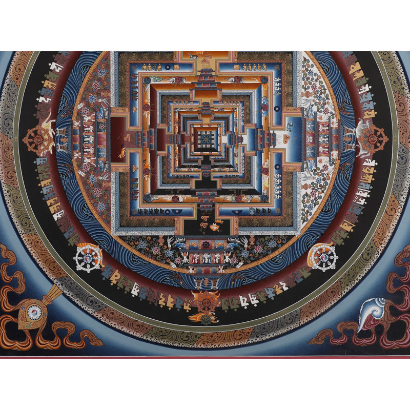 Roue de la vie (mandala Kalachakra) | Thangka sans brocart | Or pur 24 carats avec peinture acrylique