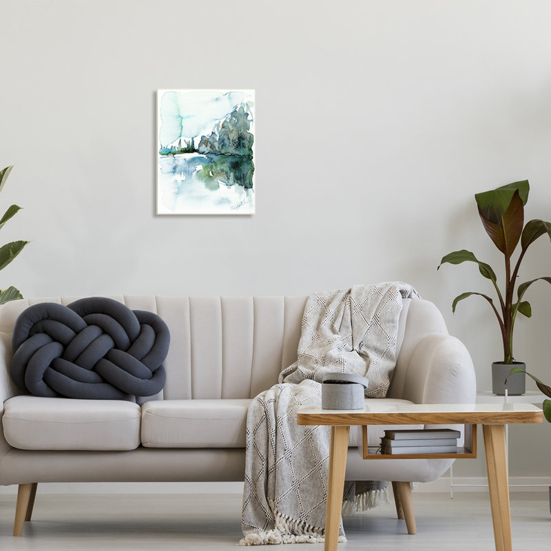 "Trees Lake Reflection", paysage moderne, effet aquarelle, art mural par Kendra Shedenhelm, H 19 po x l 13 po x P 0,5 po