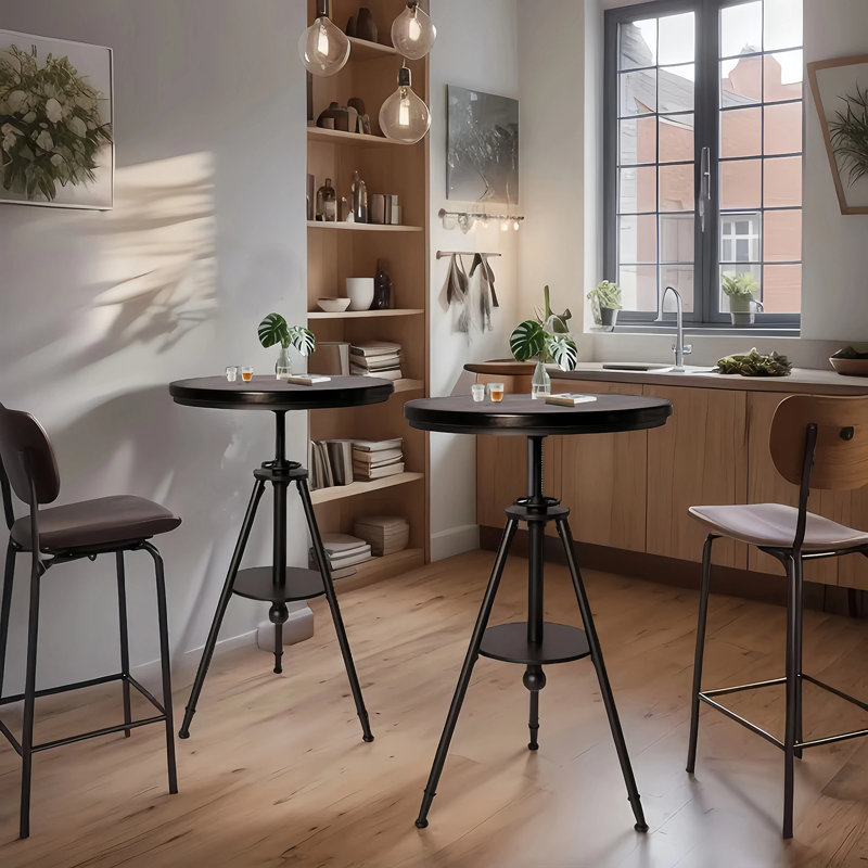 Ensemble de 2 tables de pub rondes de 23,62 po de diamètre avec plateau pivotant en métal Dia
