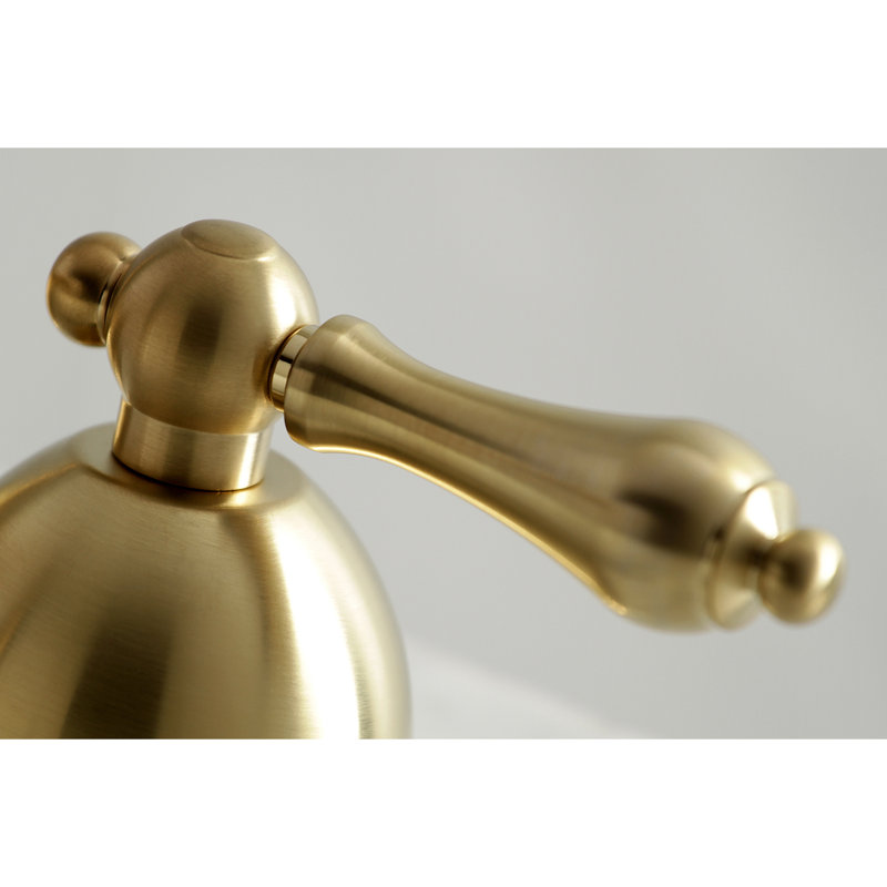 Kingston Brass Restoration Two-Handle 3-Hole Deck Mount Widespread Bathroom Faucet with Brass Pop-Up Drain, Brushed Brass