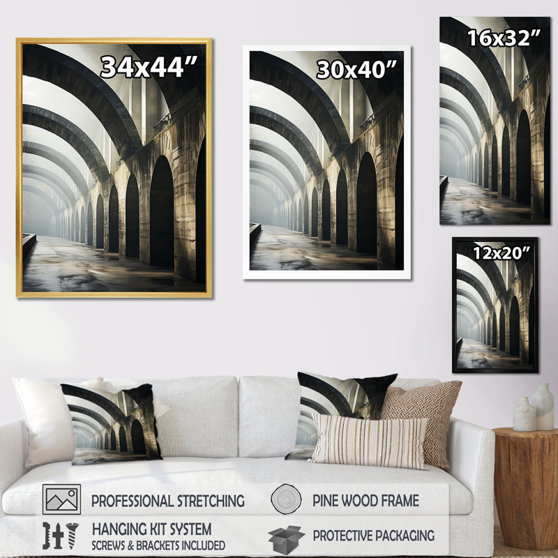 Klarita Beige Bridge Majestic Arch Graphite, H 44 po x l 34 po x P 1,5 po, Cadre flottant blanc