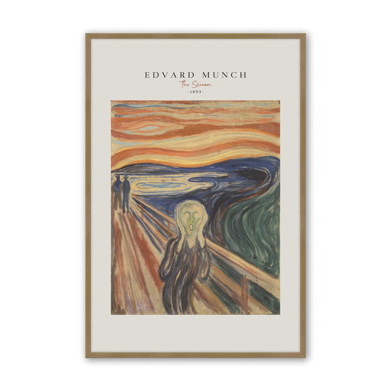 The Scream par Edvard Munch v2 Ships Rolled, H 15,25 po x l 12,25 po, Reproduction encadrée sans passe-partout, Or brossé