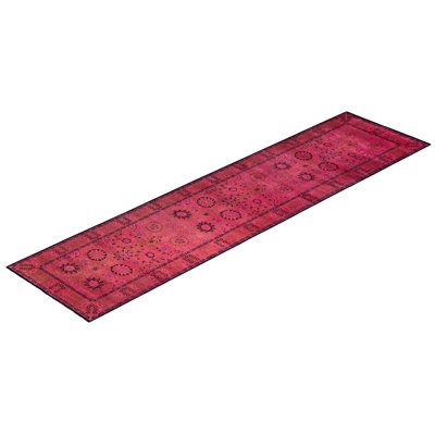 Tapis de couloir rose en laine noué à la main 3 pi 1 po x 12 pi 7 po Curtin