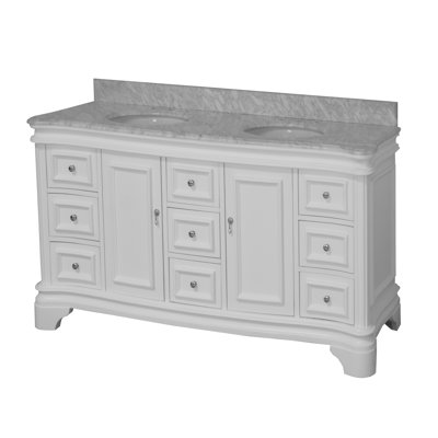 Twain 72" Double Bathroom Vanity Set with White Cabinet and Carrara Marble Countertop