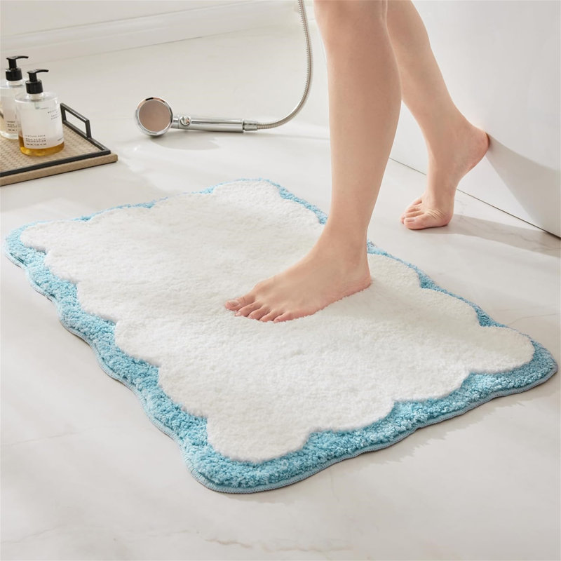 Attikus Microfiber / Microsuede Non-Slip Bath Mat, Blue/White
