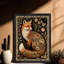 Reproduction d'art encadrée noire avec renard floral, cadre botanique classique-1383223323