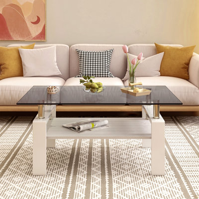 Table basse rectangulaire, plateau en verre trempé avec couche en MDF, table moderne