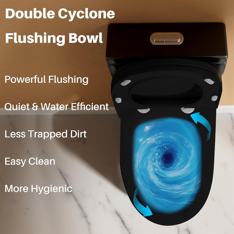 Toilette compacte une pièce courte profondeur de 23 po Yingze, noir mat, double chasse 1,1 / 1,6 GPF économisant l'eau, siège en UF à fermeture rapide pour petites salles de bain