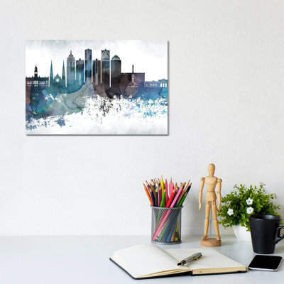 Detroit Bluish Skylines - Wrapped Canvas Print