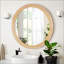 Miroir mural rond de style campagnard, miroir décoratif avec cadre en bois vieilli vintage pour entrée, chambre à coucher, bureau-1448610383