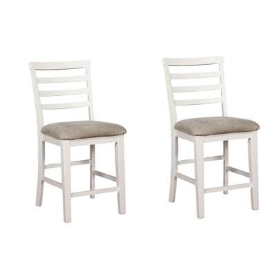 Chaise de salle à manger à hauteur de comptoir de 2, coussins de siège rembourrés en taupe, en bois massif, en bois massif, blanc, de style transitionnel rustique 2 pièces, sièges rembourrés,