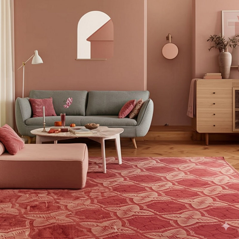 Hand Knotted Wool Floral Area Rug in Pink