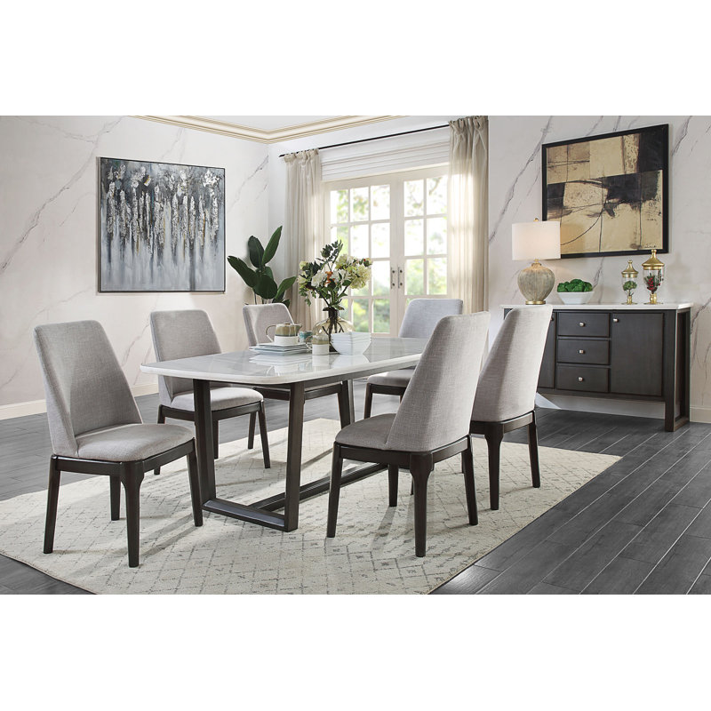 Amaryia Trestle Dining Table in Weathered Gray,Dining table,Kitchen table with marble top