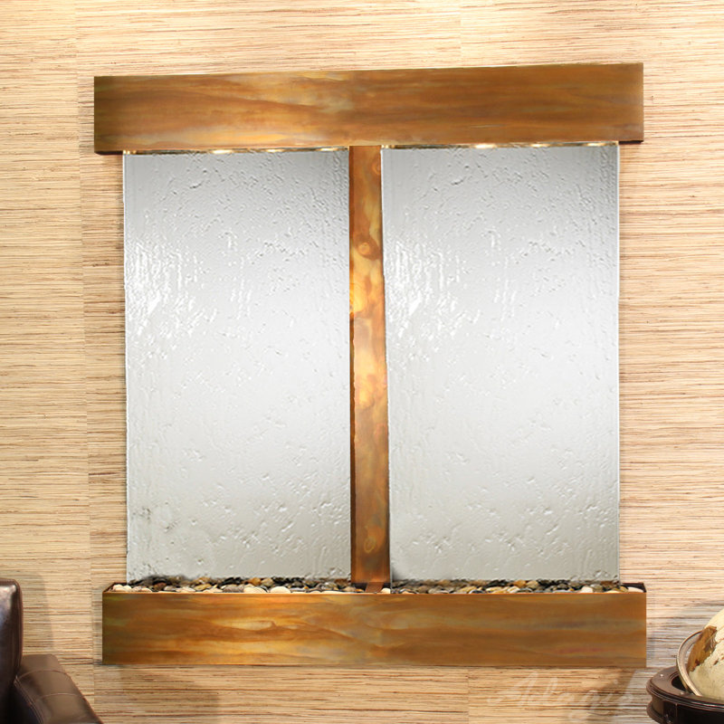 Aspen Falls Handcrafted Indoor Acrylic Waterfall Fountain with Lights, Rustic Copper, Silver Mirror