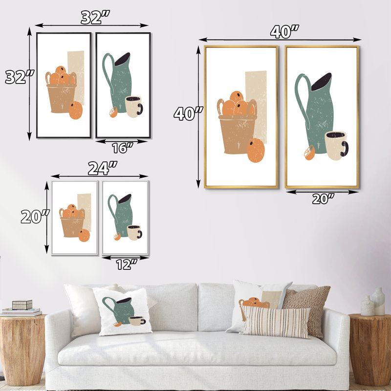 «Retro House Decor Still Life II», ensemble de 2 impressions, H 40 po x l 40 po x P 1,5 po, Toile avec cadre blanc