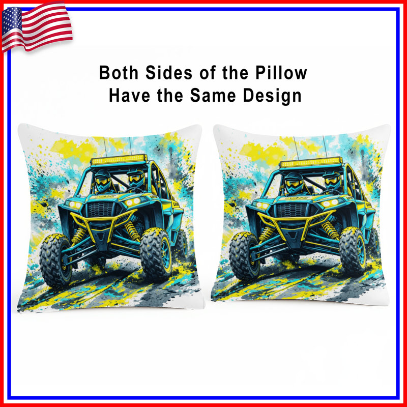 Coussins décoratifs Off Road, 14 X 14 pouces, Jaune vif et bleu électrique