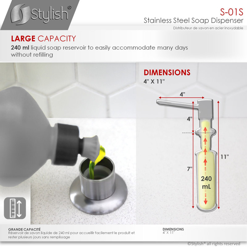 Robinet de cuisine à poignée simple avec distributeur de savon STY sujets Signature, Chrome