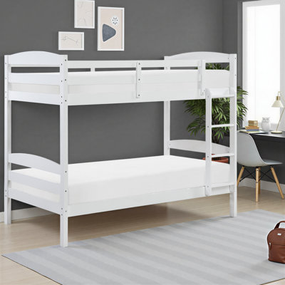 Ishar Traditional Solid Wood Twin over Twin Bunk Bed with Protective Guard Rails & Integrated Support Slats